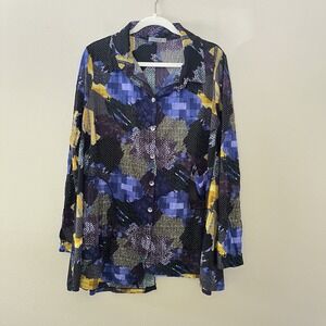 chalet et ceci Lagenlook Top Blouse Art Wear Patchwork Button M Whimsigoth Witch